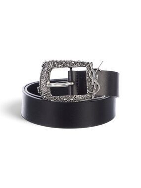Saint Laurent Cheyenne Western Leather Belt Black YSL Silver Buckle 100 CM
